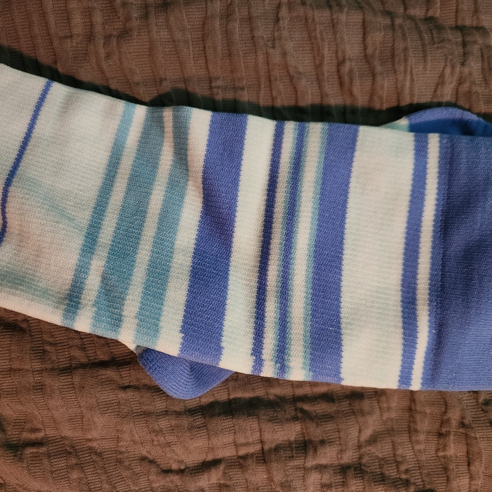 Blue and White Striped Hosiery Crew Socks